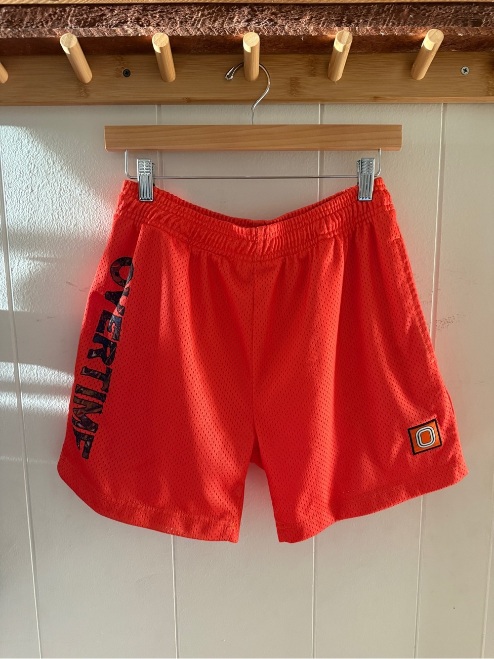 Men's Orange Athletic Mesh Shorts with Side Logo